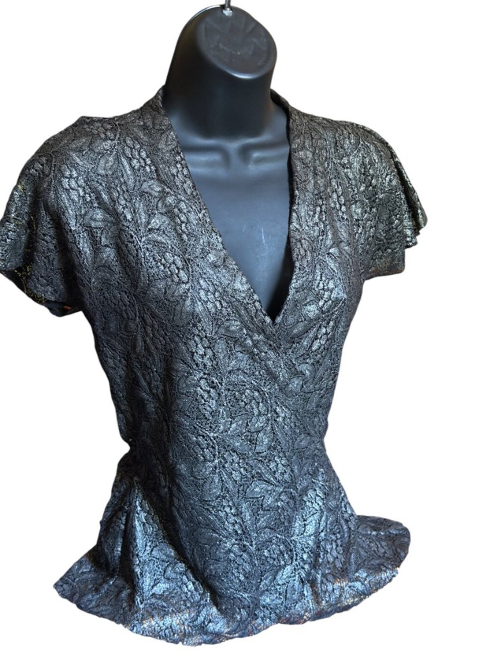Vintage Diane Van Furstenberg Metallic Lace Wrap Top Size 8 Y2K Coquette Grunge
